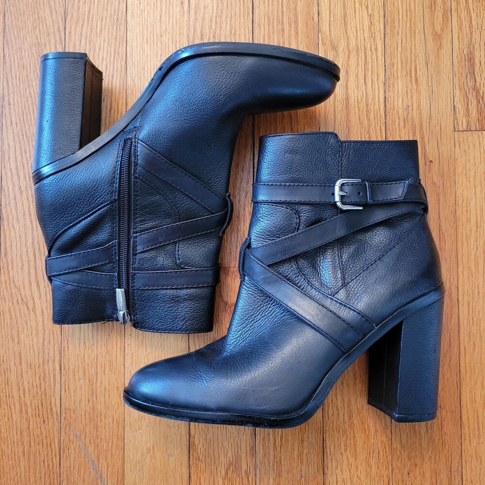 Vince Camuto 9.5M Black‎ Leather Ankle Heeled Boots Heels GRAVELL